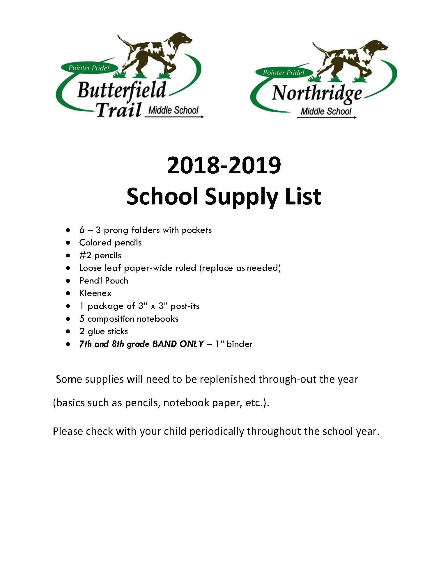 School Supply List 18-19 NRMS