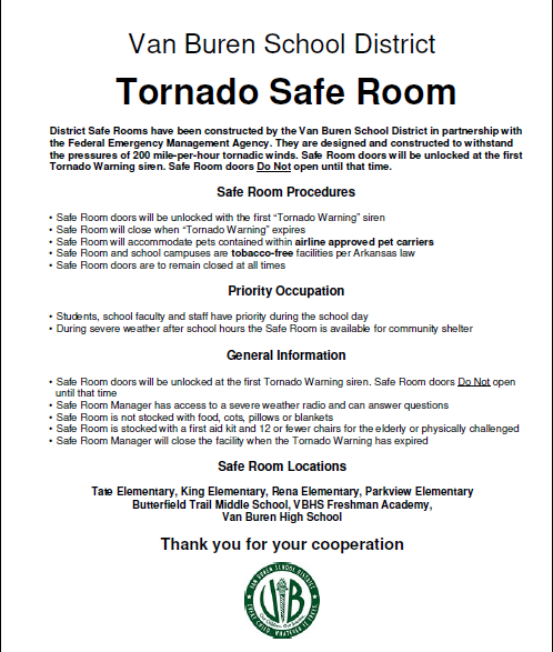 VBSD Tornado Safe Room Policies 