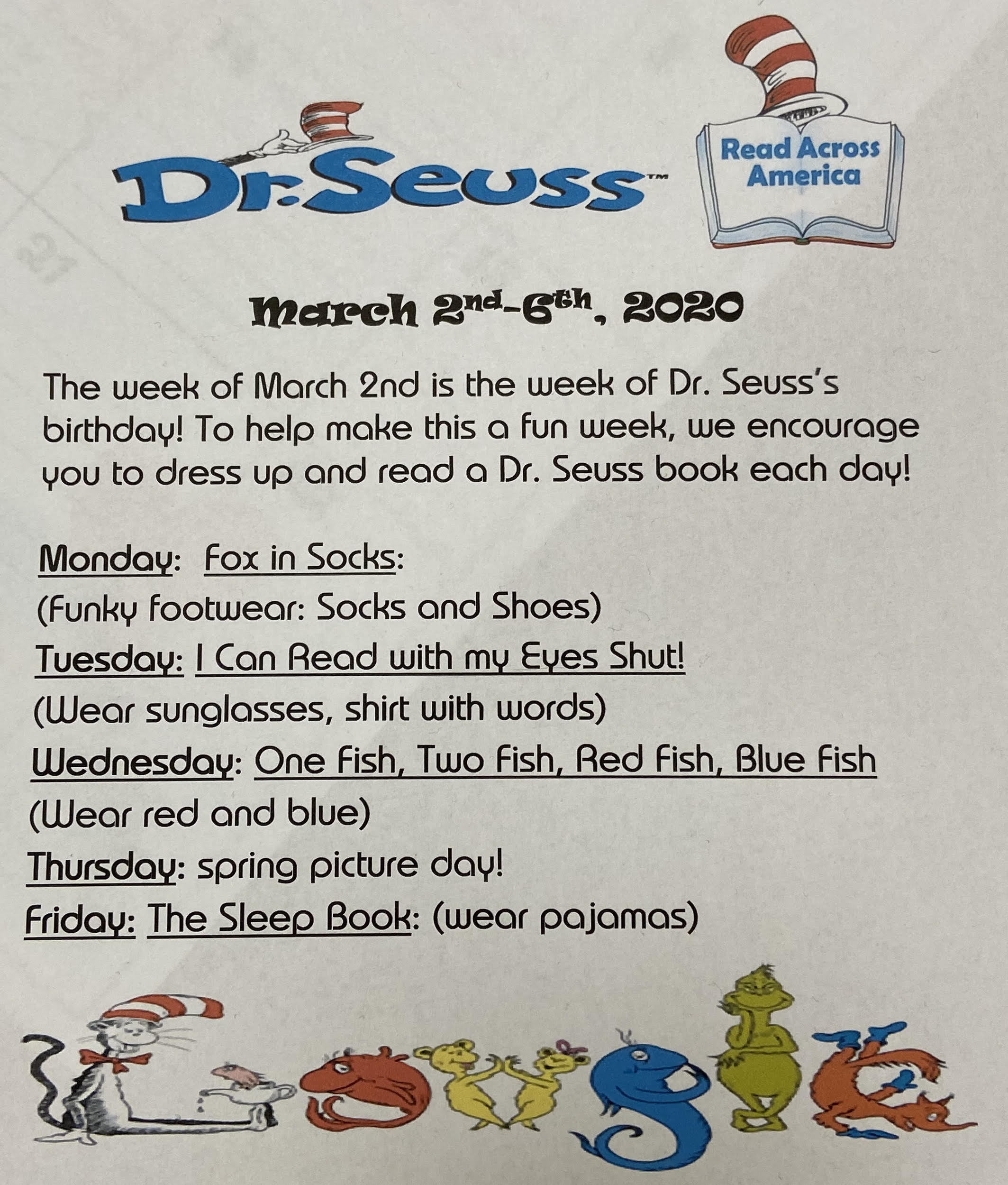 Dr. Seuss Week-3/2-3/6