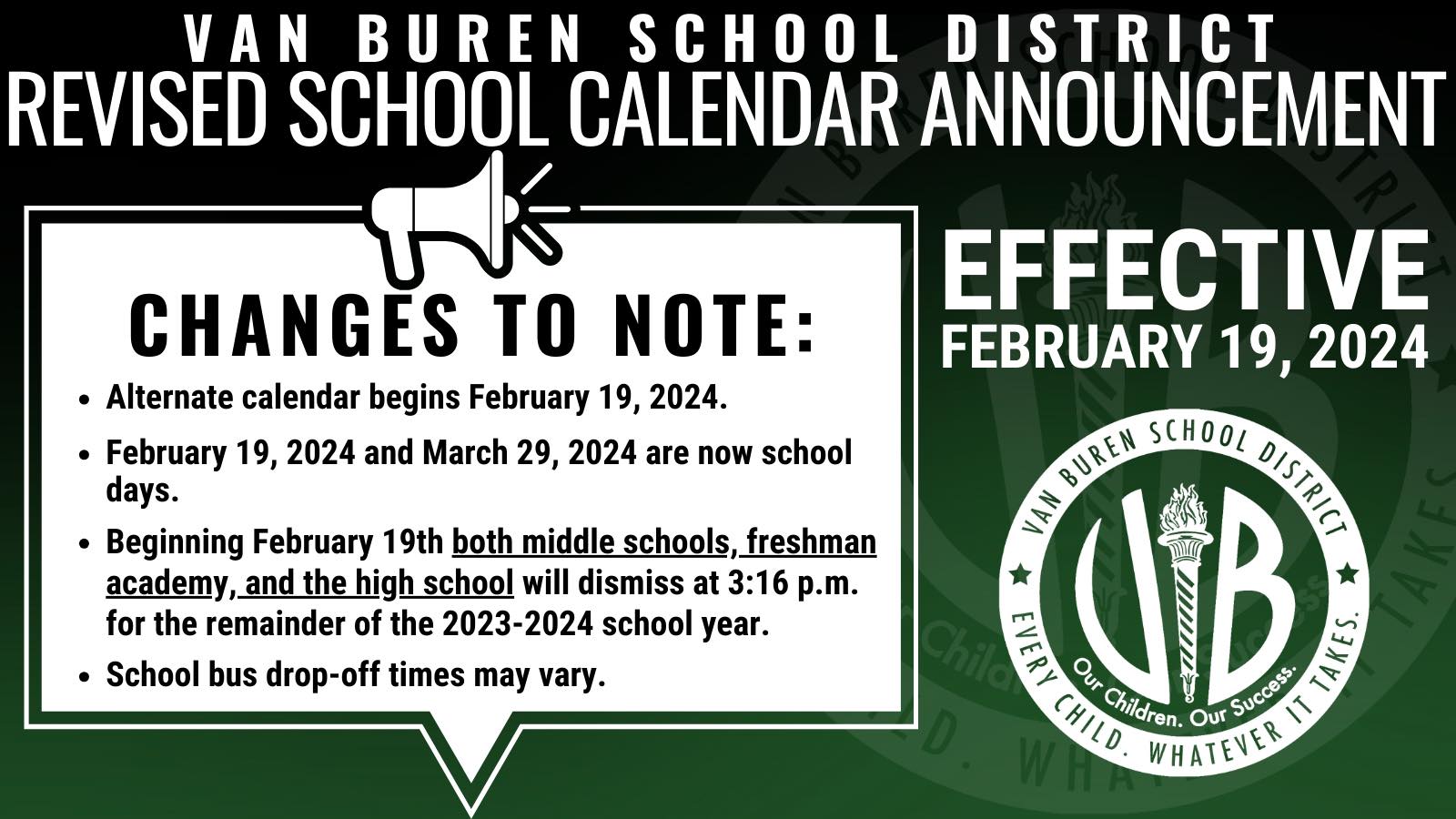 VBSD Announces Revised School Calendar for 2024 