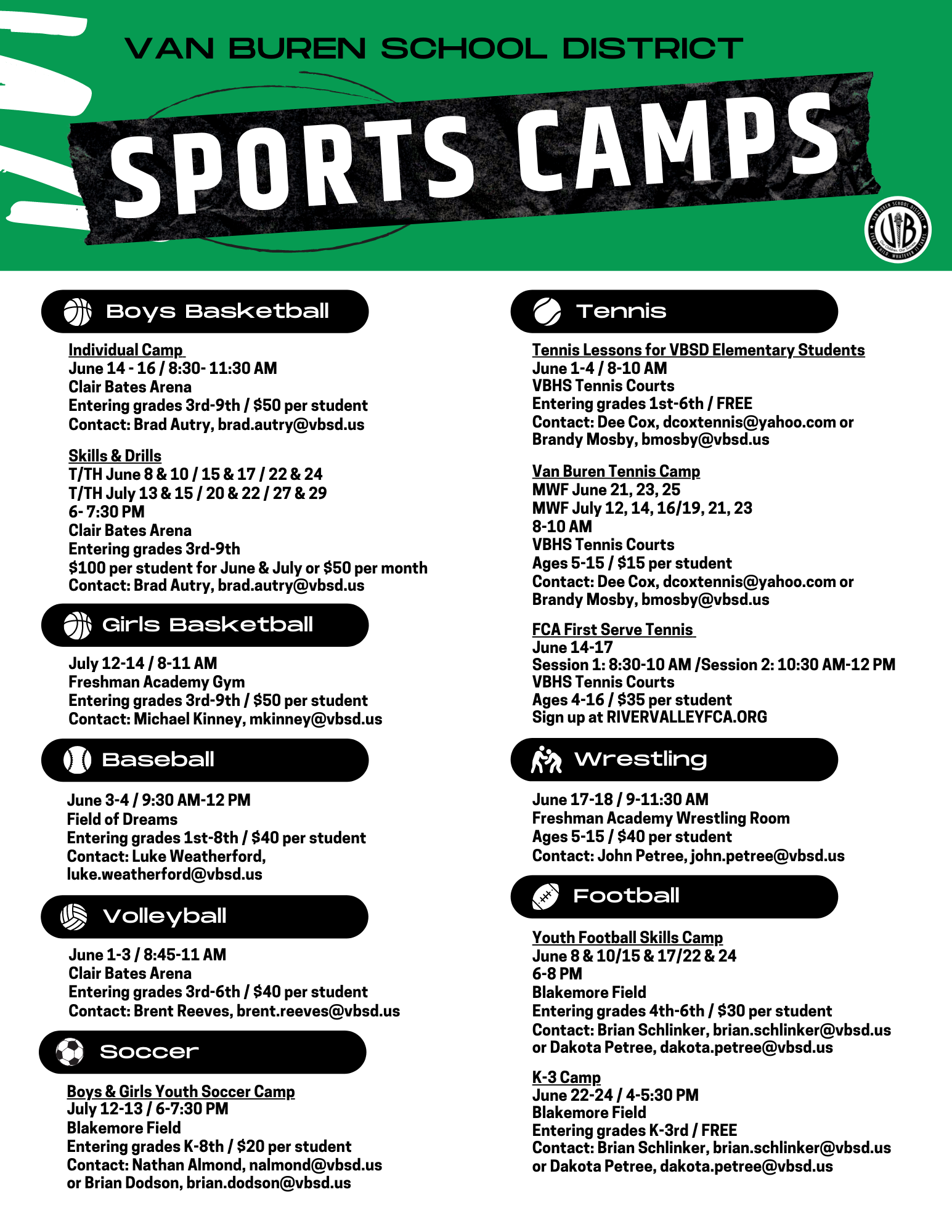 VBSD to Host Summer Sports Camps