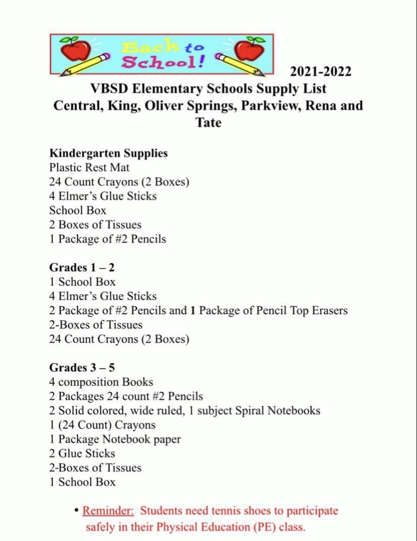 21-22 School Supply List