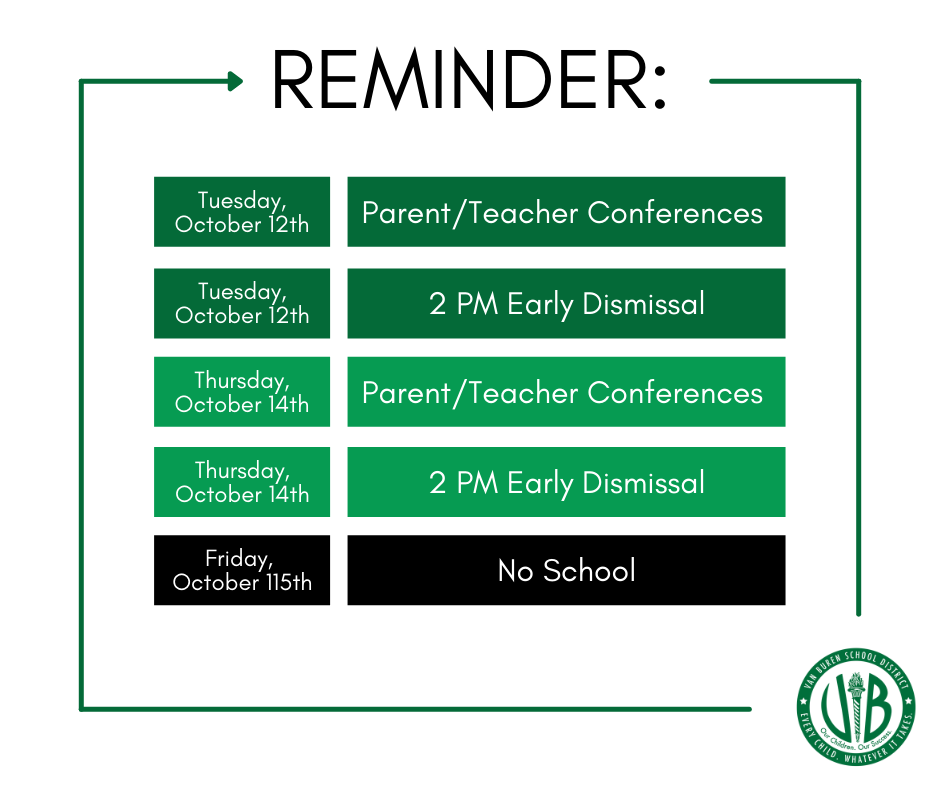 Parent Teacher Conferences to be held October 12 and 14