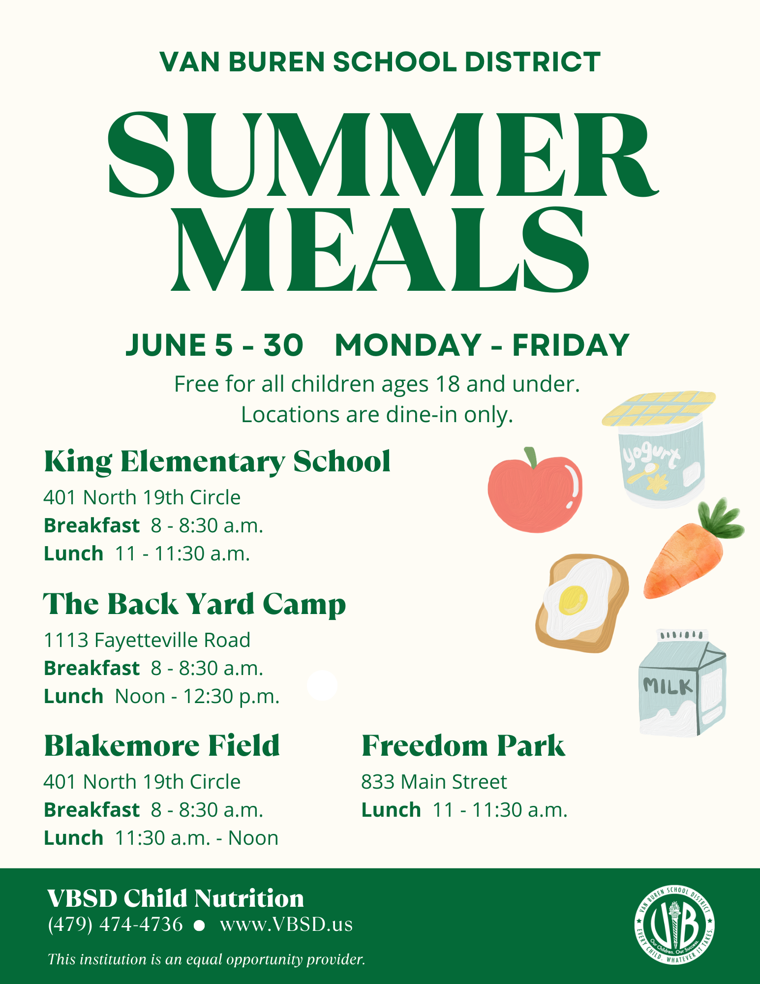 VBSD Summer Meals to run June 5 -30