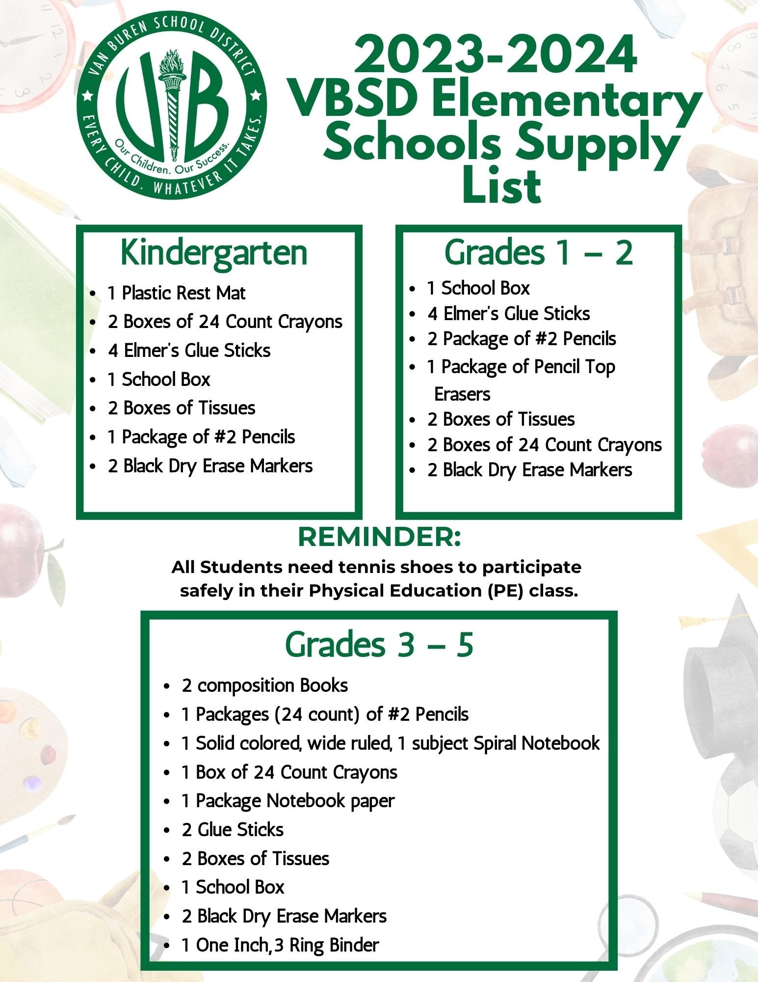School Supply Lists 2023-2024 - Signal Hill Elementary School