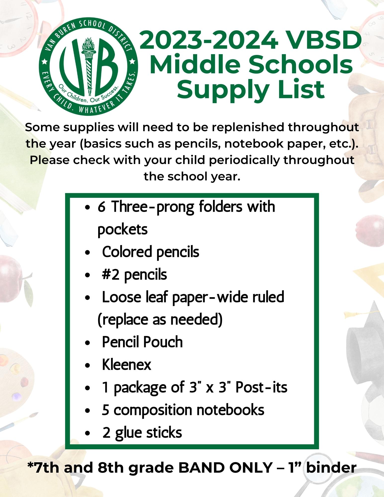 Basic school supplies provided for students in 2023-24