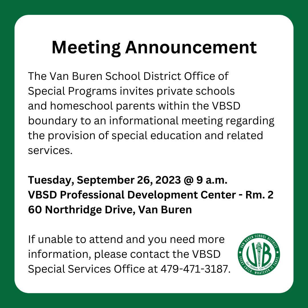 VBSD Meeting Announcement 