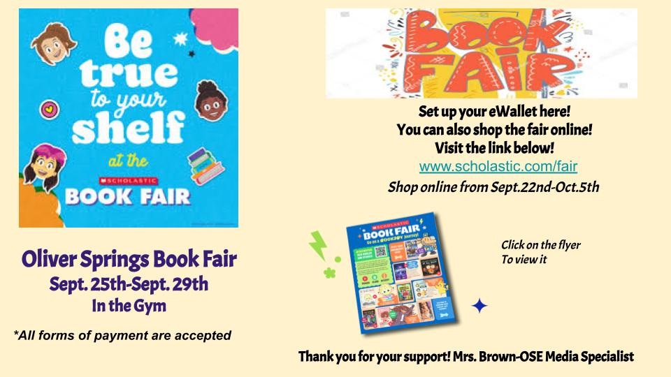 Fall Scholastic Book Fair-9/25-9/29 