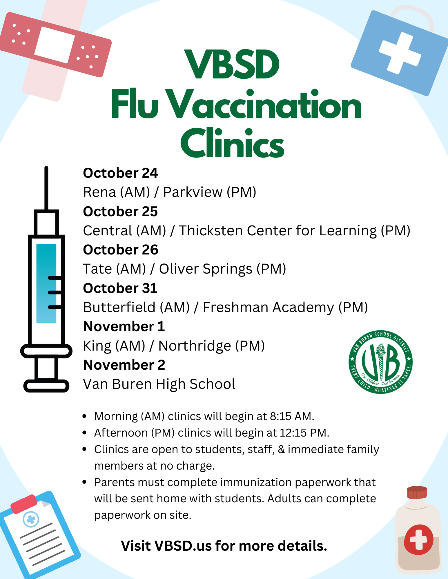 VBSD Flu Vaccination Clinics to be held Oct. 24 - Nov. 2