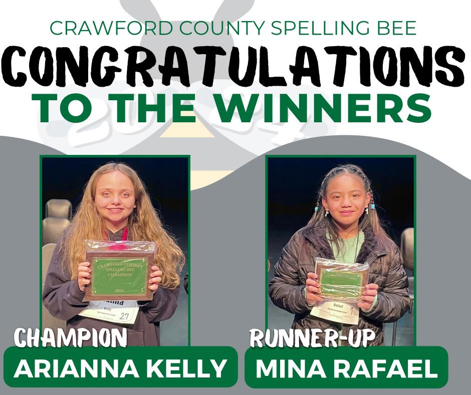 Tate Elementary School's Arianna Kelly wins Crawford County Spelling Bee