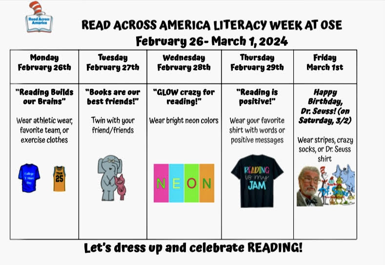 Read Across America Literacy Week, 2/26-3/1, 2024